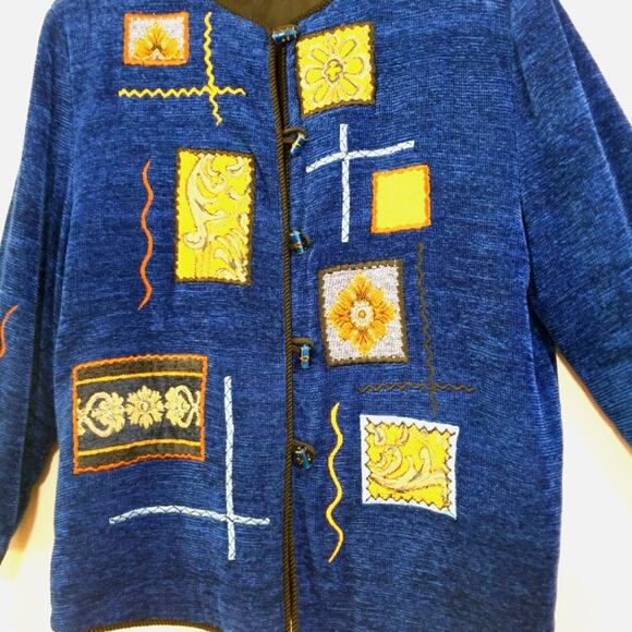 Allure chenille glass button embrd applq jacket M - Picture 6 of 12